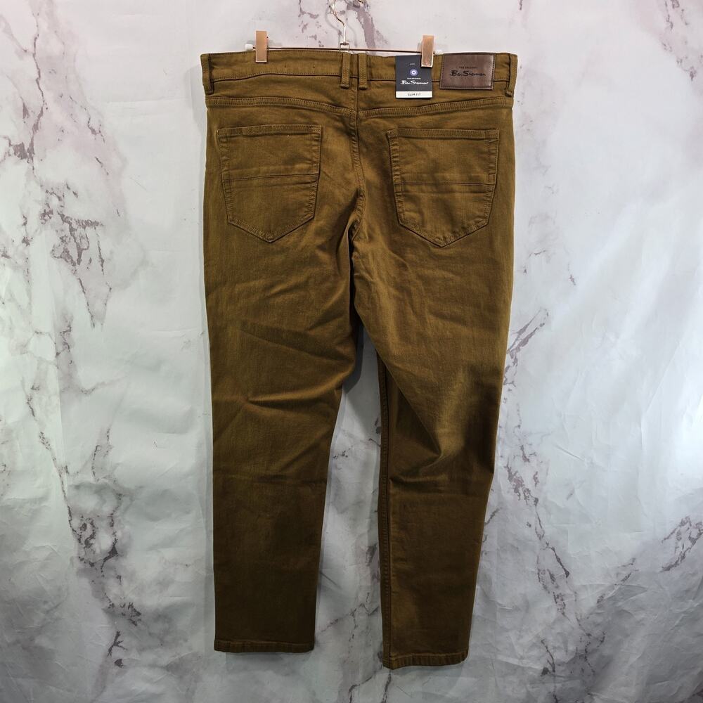 Ben Sherman Pants Mens 36 X 30 Brown Stretch Slim Fit Straight Brass Copper